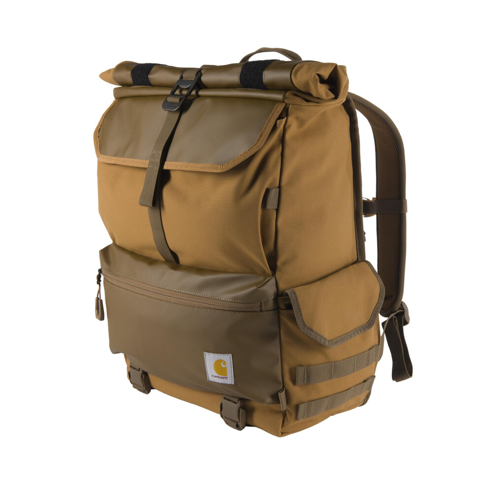 Carhartt 40L Nylon Roll Top Backpack  Heavy-Duty Water-Resistant Material W/ 17"""" Laptop Sleeve  Brown  One Size