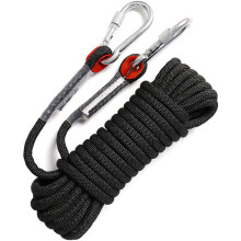 GINEE 10mm Static Rock Climbing Ropes 65FT Outdoor Safety Rope with Carabiner Black Lifeline Rescue Grappling Escape Descender Abseiling Rope Magnet F
