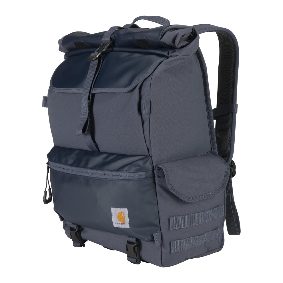 Carhartt 40L Nylon Roll Top Backpack  Heavy-Duty Water-Resistant Material W/ 17"""" Laptop Sleeve  Bluestone  One Size