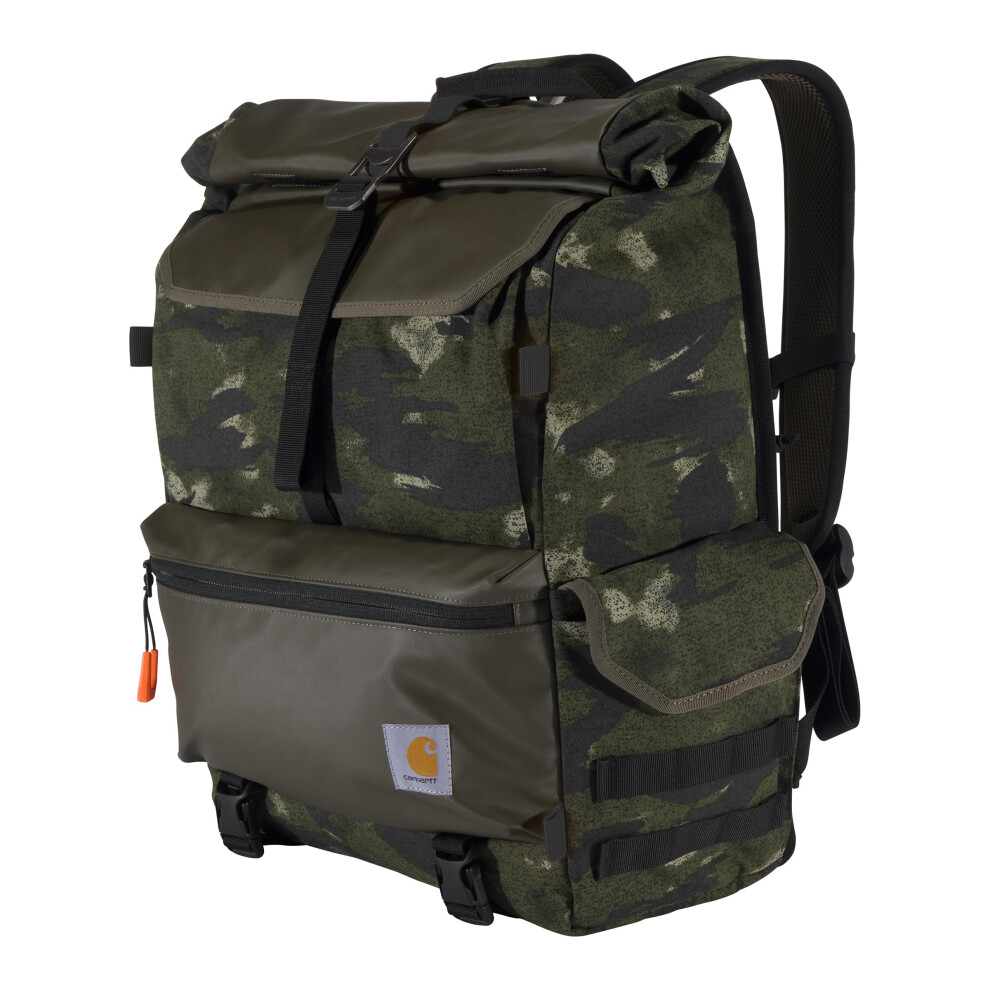 Carhartt 40L Nylon Roll Top Backpack  Heavy-Duty Water-Resistant Material W/ 17"""" Laptop Sleeve  Blind Fatigue Camo  One Size