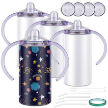 Rommeka Sublimation Sippy Cup Blank 4 Pack 12oz Detsk sublimacn sklenicky s brcky Izolovan rovn sklenice s rukojet a vckem odolnm proti rozlit