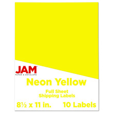JAM PAPER Full Sheet Shipping Labels - Printable Sticker Paper - 8 1/2 x 11 - Neon Yellow - 10 Full Pages/Pack
