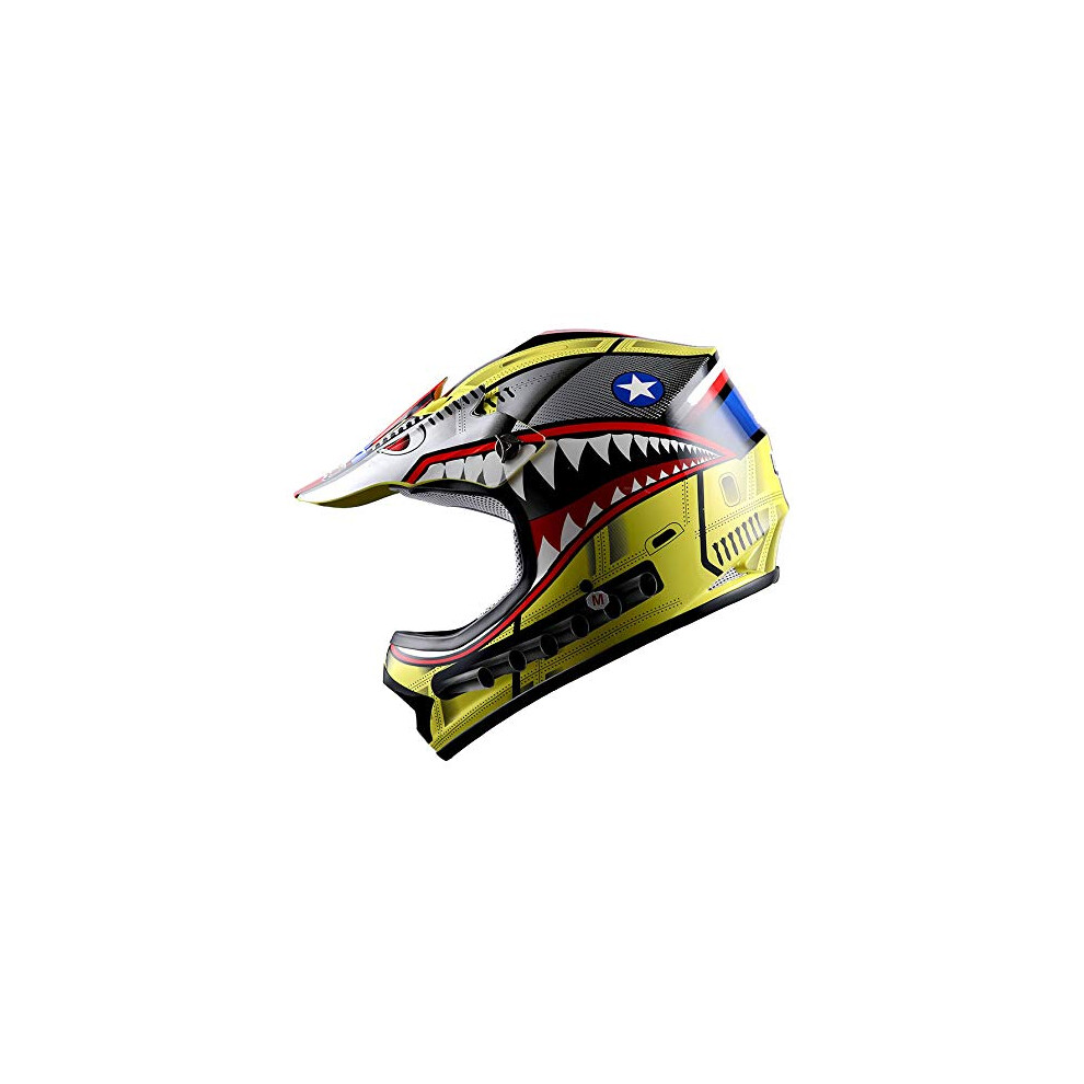 Wow Youth Kids Motocross Bmx Mx Atv Dirt Bike Moutain Helmet Shark Yellow