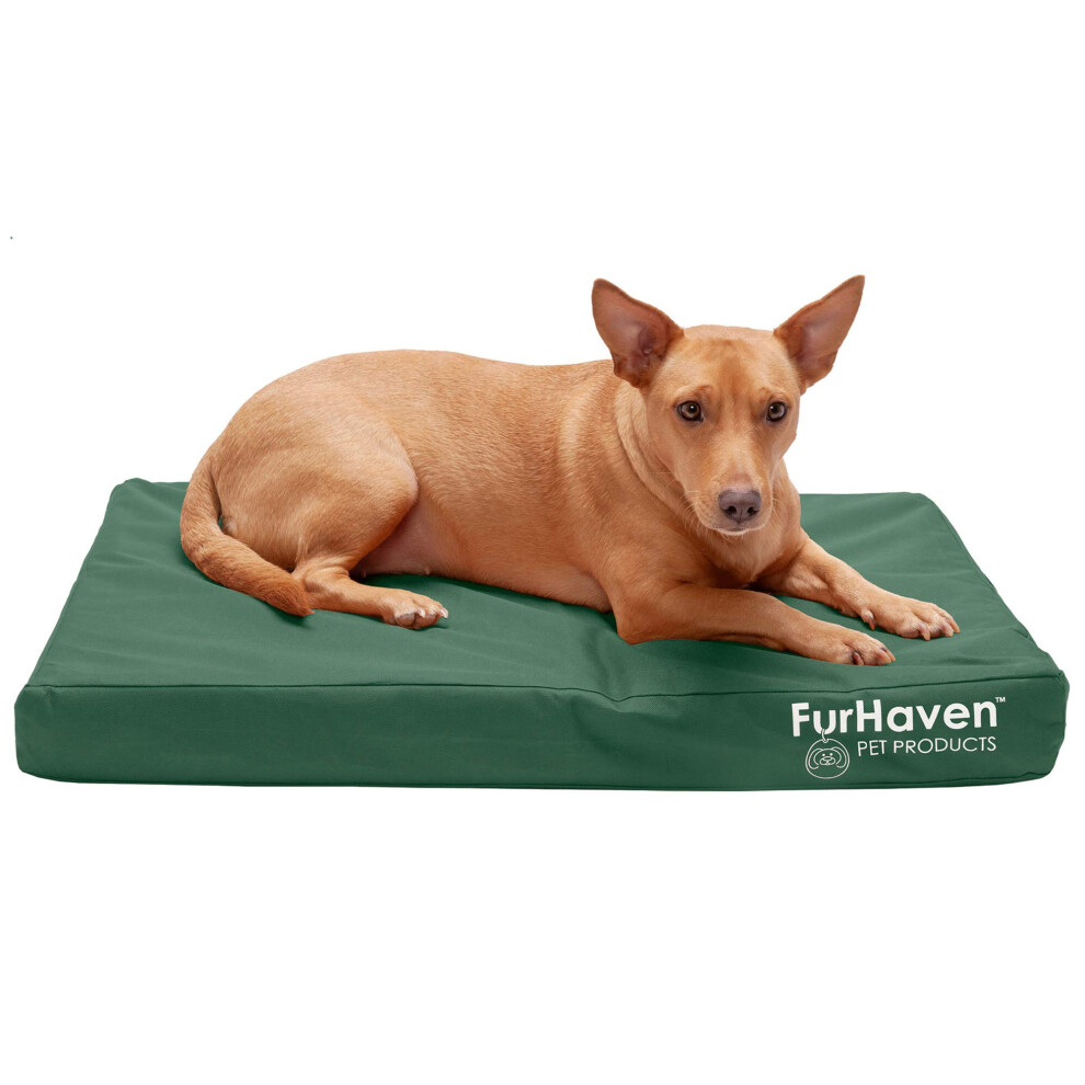 Furhaven Indoor/Outdoor Logo Oxford Polycanvas Mattress - Water-Resistant Orthopedic Dog Bed w/ Removable Cover 125 lb max - Forest Medium