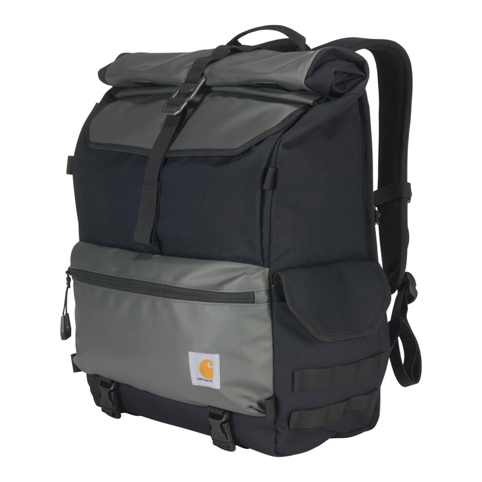 Carhartt 40L Nylon Roll Top Backpack  Heavy-Duty Water-Resistant Material W/ 17"""" Laptop Sleeve  Black  One Size