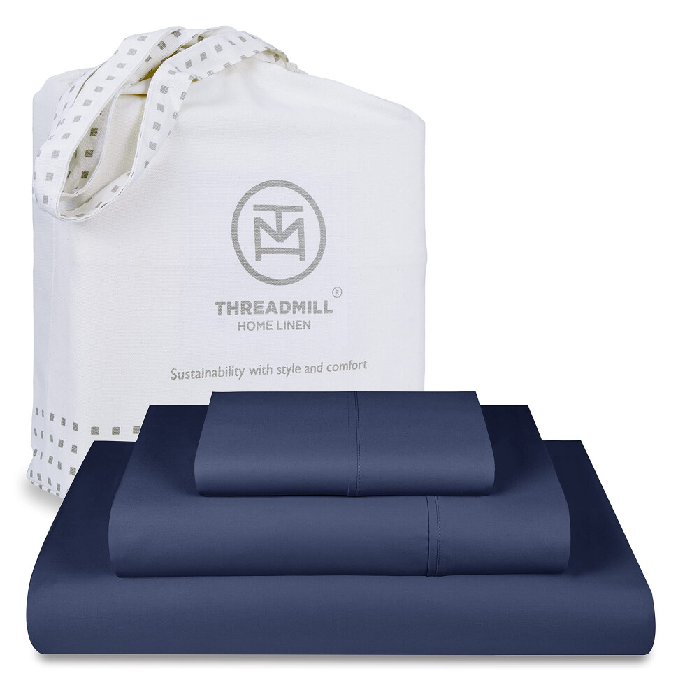 Parure de draps Threadmill en coton pour lit simple | Draps 100 % coton pour lit simple | Parure de draps en satin uni avec 16 poches profondes |