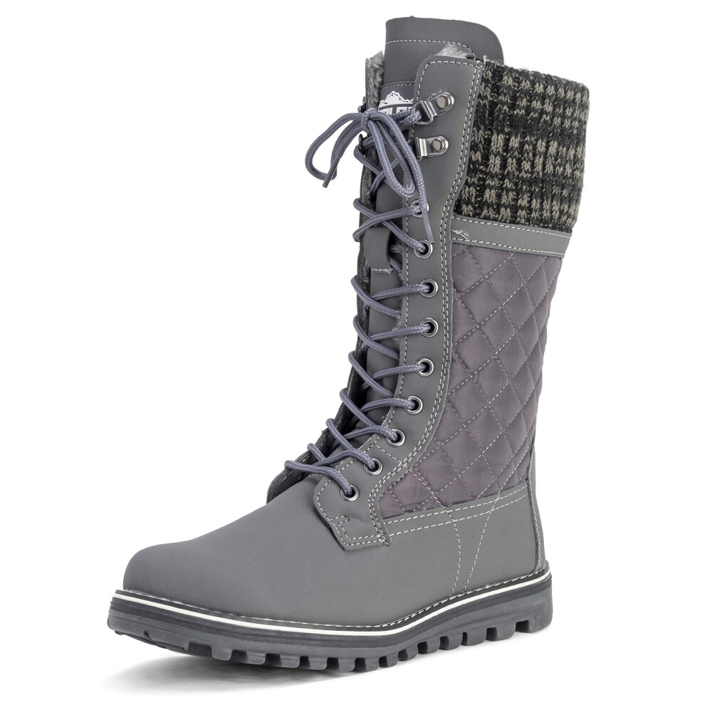 POLAR Womens Winter Thermal Snow Outdoor Warm Mid Calf Waterproof Durable Boot - Gray - US9/EU40 - YC0378