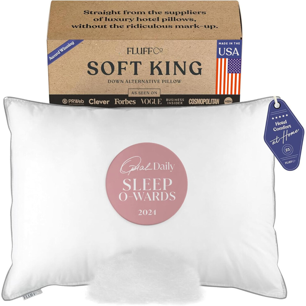 Fluffco Zen Fluff Pillows - Down Alternative King Size Pillow - Bed Pillow For Sleeping Made In Usa - Luxury Hotel-Quality Pillow - 100% Cotton 300 T