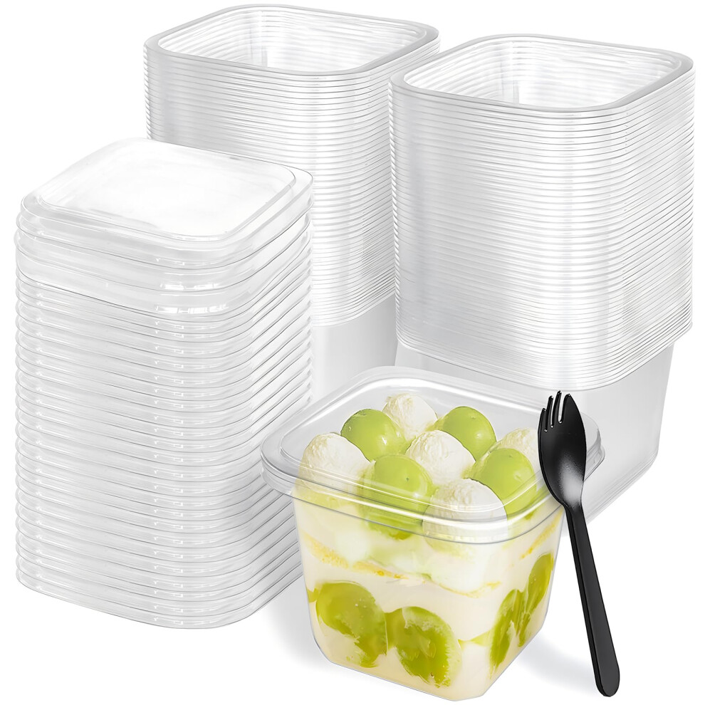 Qyyiguf 100 Pcs Plastic Dessert Cups 12 Oz Square Parfait Cup with Lids and Spoons Disposable Appetizer Containers for Cake Cupcake Pudding Snacks Fru-image-OPC-PGT6HCX-NEW