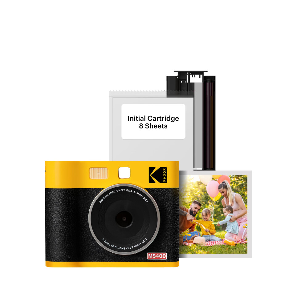 KODAK Mini Shot 4 ERA 4PASS 2-in-1 Instant Camera and Photo Printer (4x4) (Yellow  Camera + 10 Sheets)