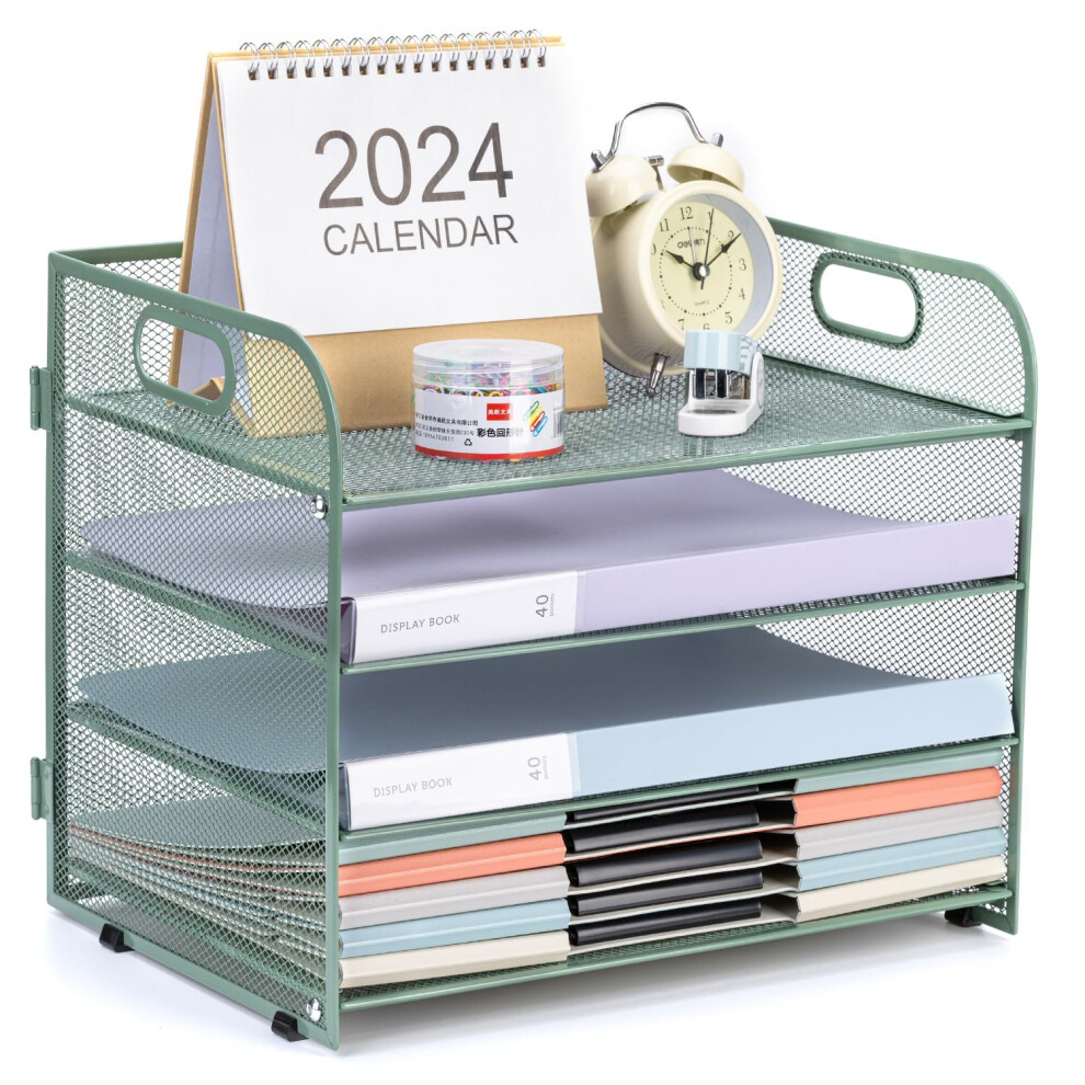 Desk Organizer Tray  4-Tier Letter Tray Paper Organizer with Handle  Mesh Desk File Organizer for Office Supplies Desk Organizers and Accessories - Gr-image-OPC-PGT6JGX-NEW