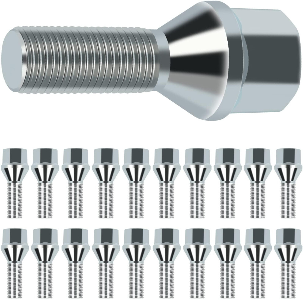 Scitoo M12x1.25 Wheel Lug Bolt 12X1.25 Lug Nut Bolts 20 Pcs Shank Length 28Mm Compatible For Jeep Compass For Renegade For Cherokee For Fiat Silver 198519405550
