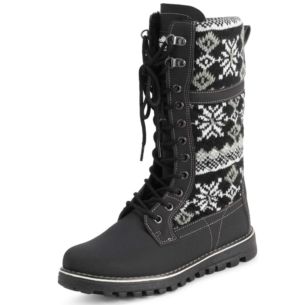 POLAR Womens Faux Fur Warm Thermal Waterproof Outdoor Walking Snow Winter Rubber Sole Calf Boots - Black Knitted - EU41/US10 - YC0609