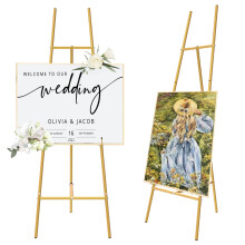 Gold Easel Stand for Sign - Heavy Duty Metal Freestanding Justerable Display Stand (3 -Tier) Stor professionel staffeli til malerier Artwork & Co