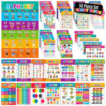Decorably 50 Vibrant Toddler Learning Posters for Toddlers 1-3 - 11x17in Matte-Laminated Educational Preschool Posters Learning Poster for Kids Ages