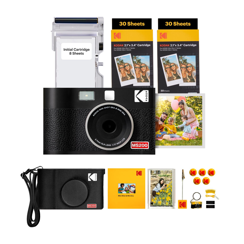 KODAK Mini Shot 2 ERA 4PASS 2-in-1 Instant Camera and Photo Printer (Black  Camera + Initial 8 Sheets + 60 Sheets + Accessories)