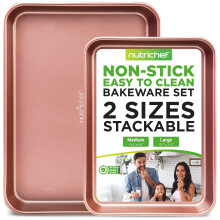 NutriChef 2-delige bakplaten met antiaanbaklaag voor bakken - Premium middelgrote en grote bakplatenset - Dikke koolstofstalen bakvormen - Vaatwasmac