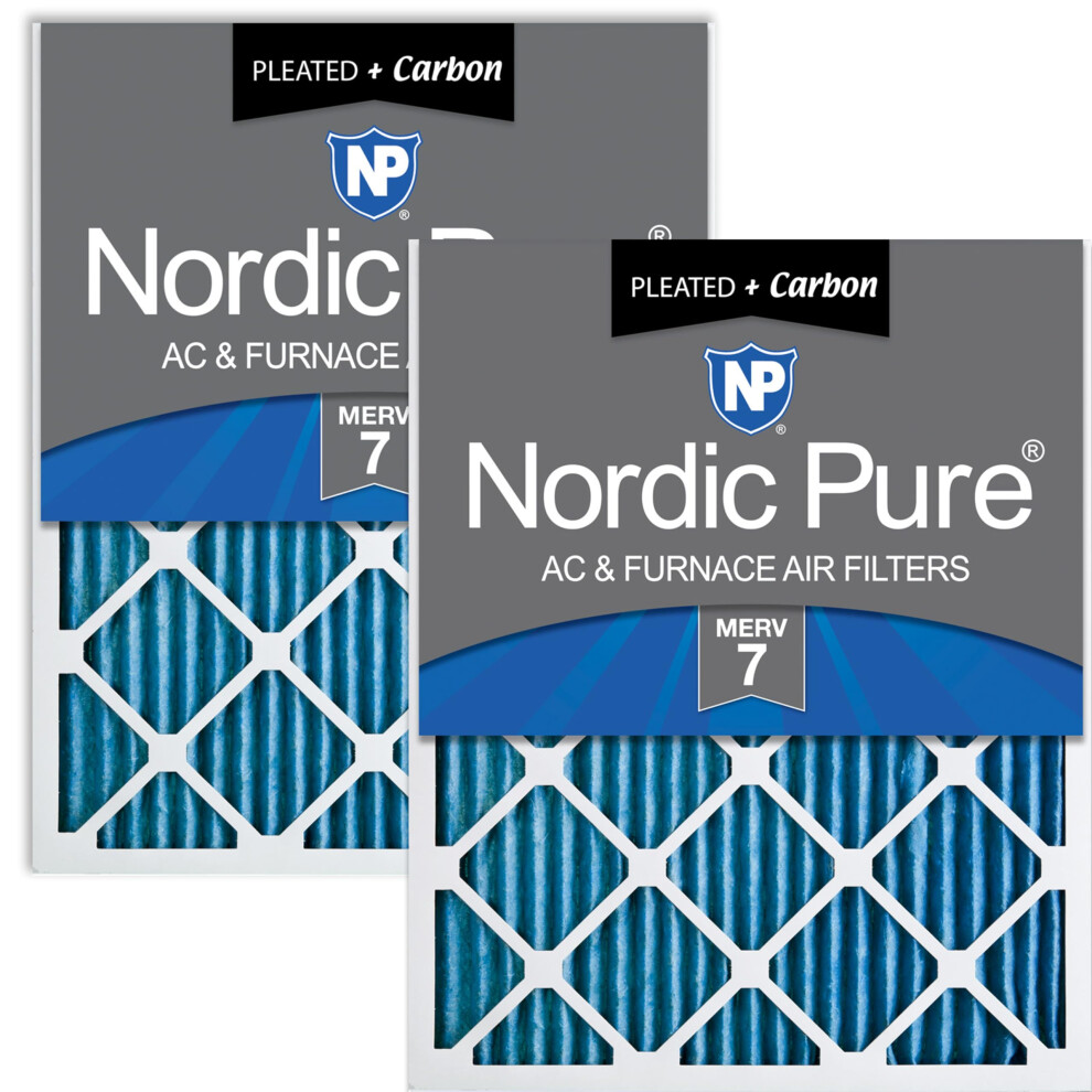 Filtri Aria Pieghettati Nordic Pure 25X25X1 (24 1/2 X 24 1/2 X 3/4) Merv 7 Plus Carbon, Confezione Da 2-image