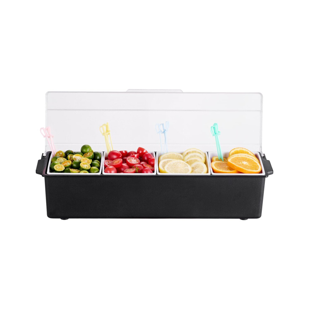 VEVOR Chilled Condiment Server  4 Compartment Ice Cooled Condiment Serving Container  Chilled Garnish Tray Bar Caddy with Lid  for Bartending & Servin