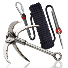 QUADPALM Grappling Hook with 10m Rope - Multifunctional Grapple Hook - 2 Locking carabiners - 4 Stainless Steel Folding Claws - Heavy Duty - Outdoor C