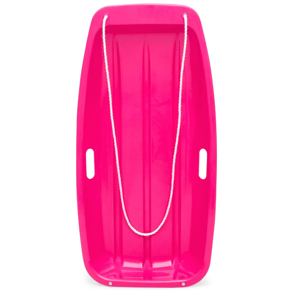 Best Choice Products 35in Kids Plastic Toboggan Snow Sled w/Pull Rope 2 Handles - Pink