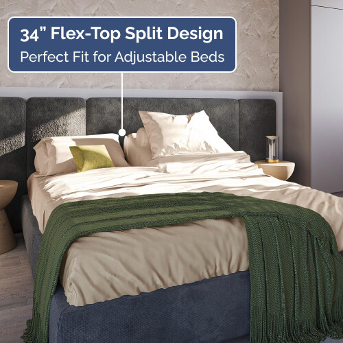 Split Head King Sheets Set - Top Split King Sheets for Adjustable Beds  Easy-Fit Split Head King Mattress - Flex Split Top King Sheets  Easy-Fit  Brea 2