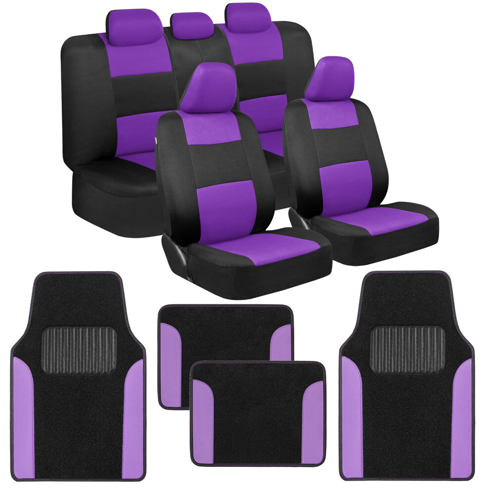 Bdk Polypro Car Seat Covers Full Set With 4-Piece Car Floor Mats - Two-Tone Fits Most Seat Covers For Cars With Carpet Floor Mats Seat Protect Purple 826942159244