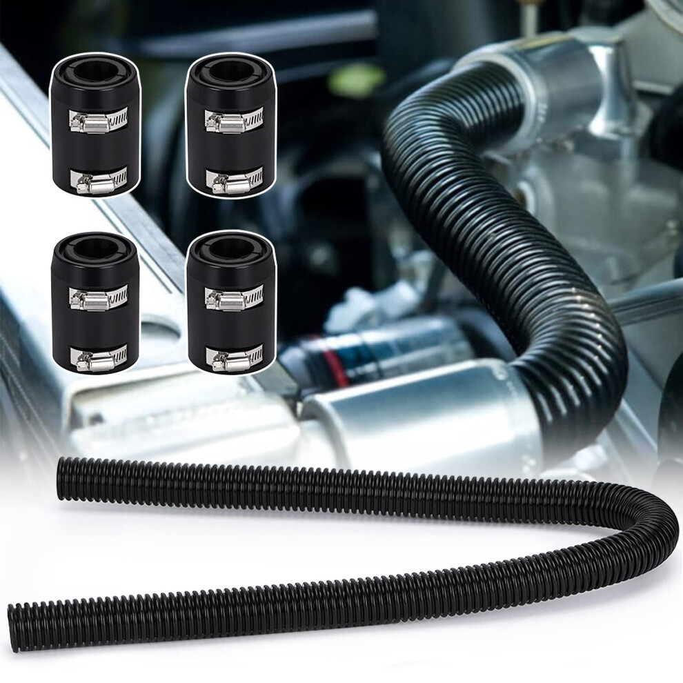 Hypertune Universal 48"""" Stainless Steel Radiator Flexible Coolant Water Hose Kit With 4Pcs Clamp 1.25"""" 1.5"""" 1.75"""" Black 784104457549