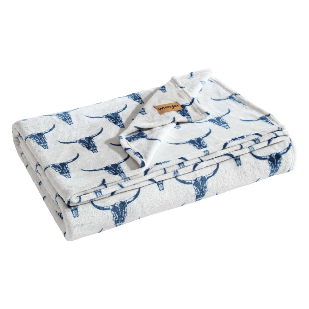 Wrangler - Blanket  Ultra Soft Plush Fleece Bedding  Yellowstone Inspired  Luxuriously Soft Bedding for Bed or Couch (Steer Head Blue  Full/Queen)