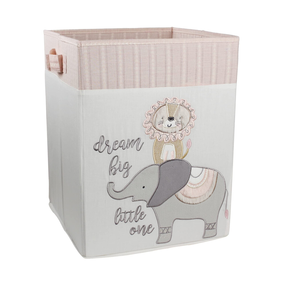 Levtex Baby - Panier De Chambre D'enfant Imani - Panier En Tissu Rectangulaire - ÉLéPhant Et Lion - Gris CrèMe Taupe Rose - Accessoires De Chambr-image