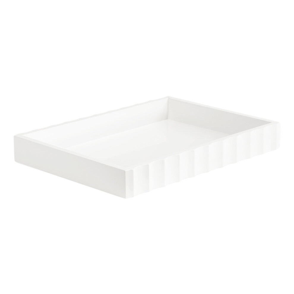 Kate et Laurel Lissi Plateau rectangulaire d   coratif avec motif ondul    16 x 12 Plateau de service festonn    moderne blanc pour table basse Table