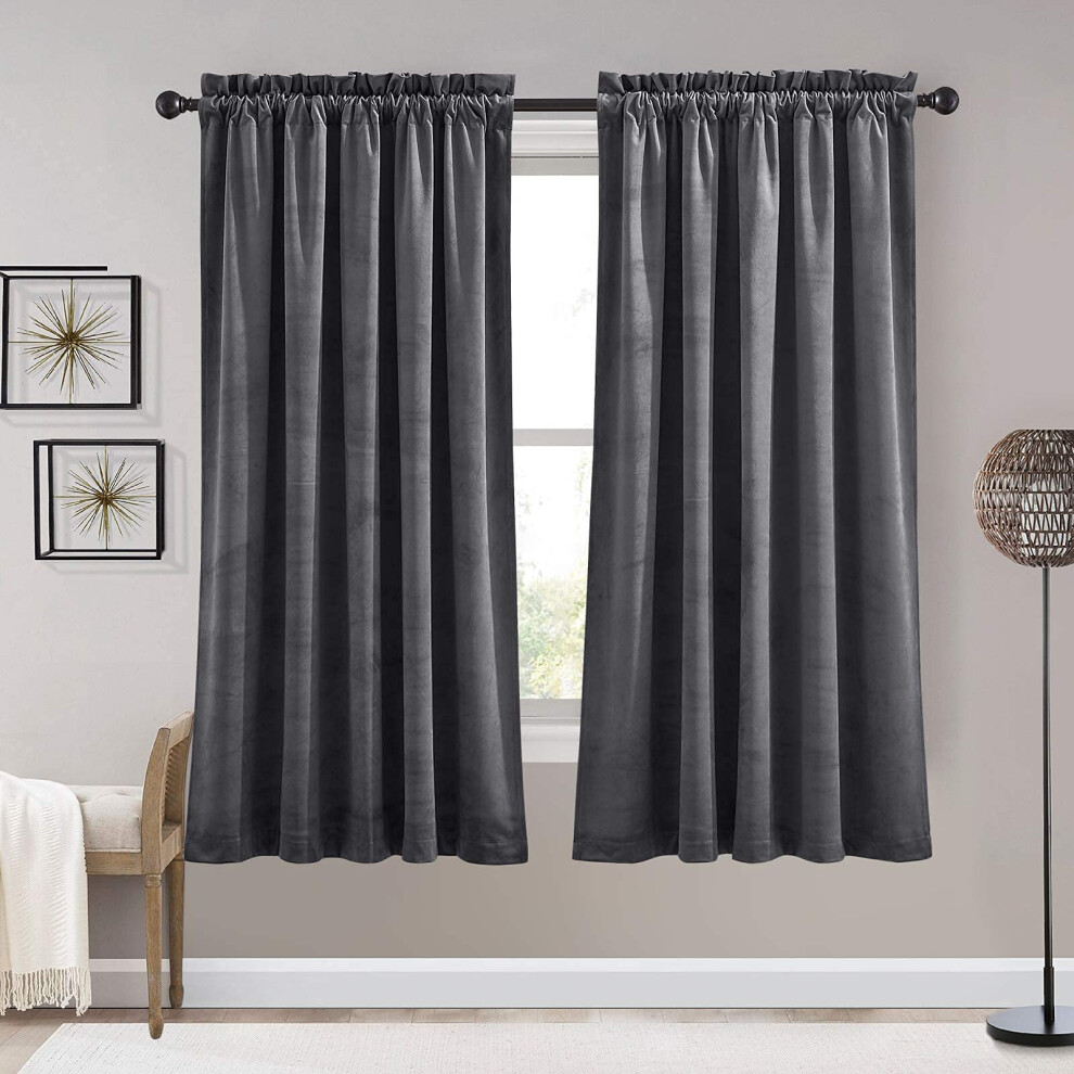 Rideaux en velours gris RYB HOME de 160 cm de long - Rideaux de fen   tre ultra doux, occultants et isolants thermiques pour chambre     coucher, sal