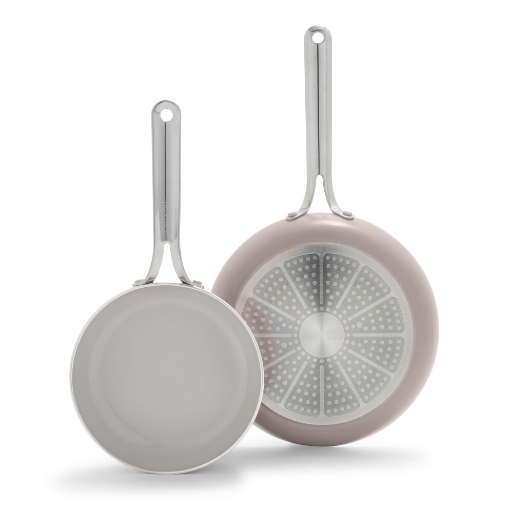 GreenPan Nova 8in and 10in 2 Piece Frying Pan Skillet Set  Healthy Ceramic Nonstick  PFAS-Free  Induction Suitable  Dishwasher and Oven Safe  Clay