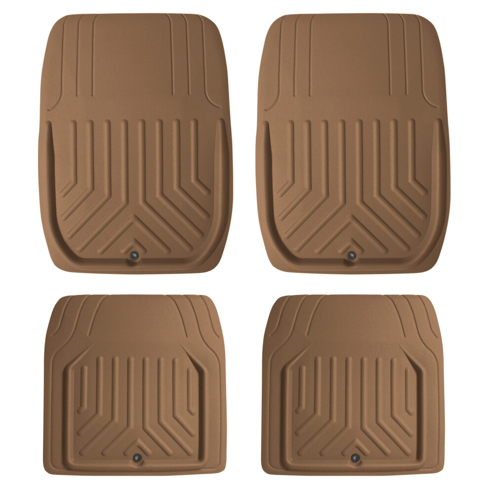 Fh Group Faux Leather Deep Dish Car Floor Mats Universal Fit Trim-To-Fit Brown 196342071447