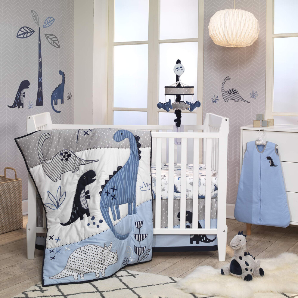 Parure de lit 6 pi   ces pour b   b    dinosaure bleu/blanc Lambs & Ivy Baby