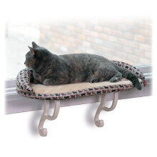 K&H Pet Products Bolster Kitty Sill Cat Window Perch Bed for Large Cats Orthopedic Window Hammock Holds 40 lbs Washable Cover Indoor Windowsill Fu