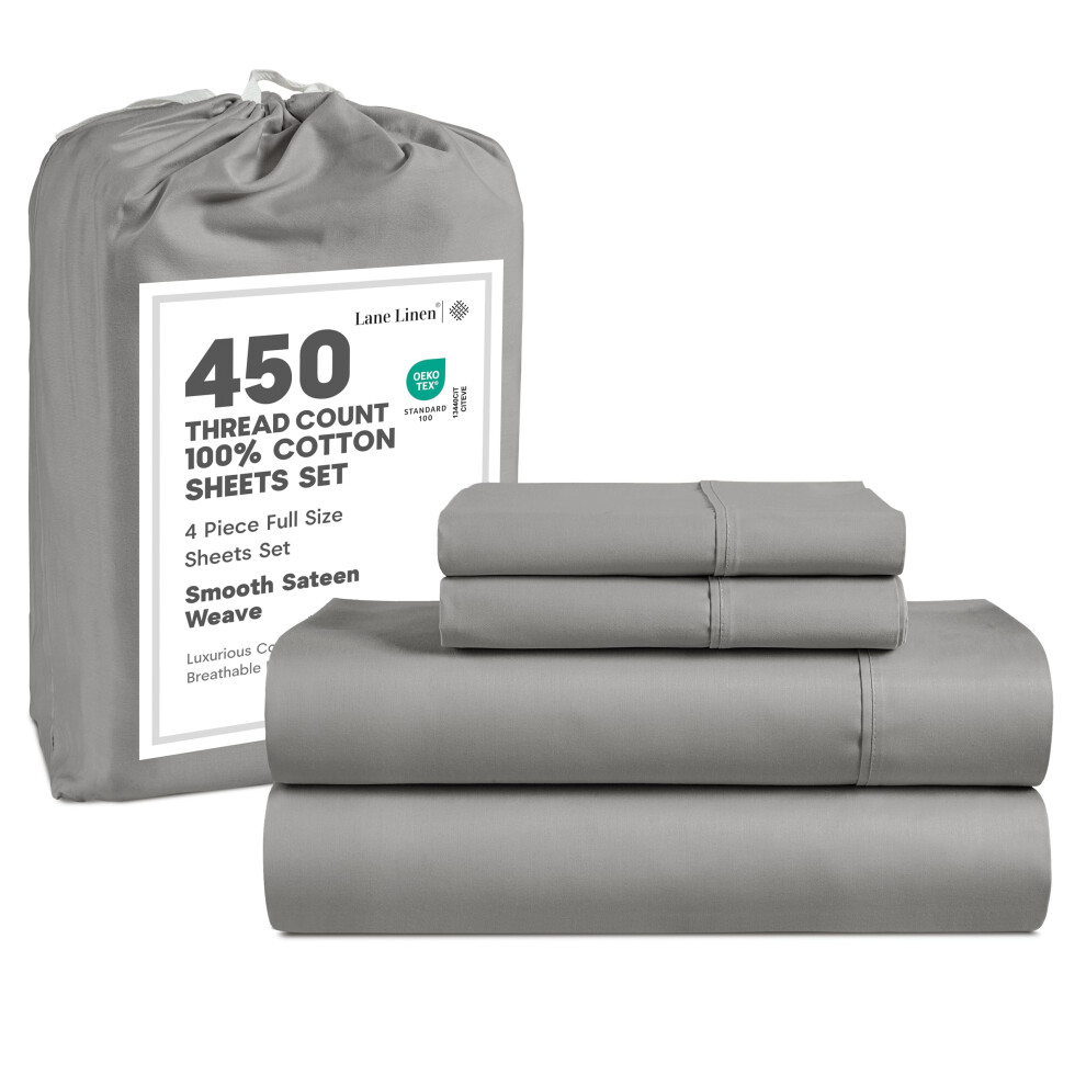 Parure de draps LANE LINEN pour lit double - 450 fils au pouce carré, 100 % coton, tissage satiné doux et rafraîchissant, 15 poches profondes, dr