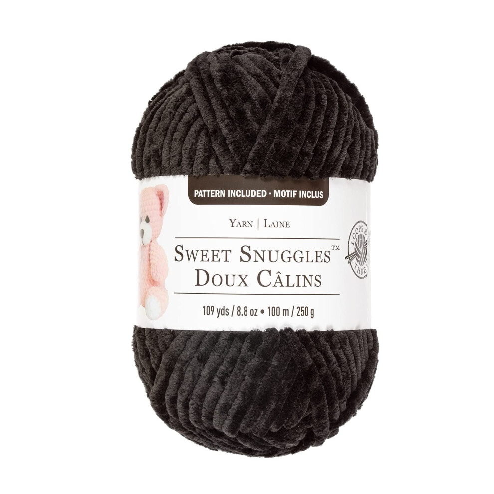 Sweet Snuggles Yarn by Loops & Threads - Yarn for Knitting  Crochet  Weaving  and Arts & Crafts - Black  Polyester  8.8 oz