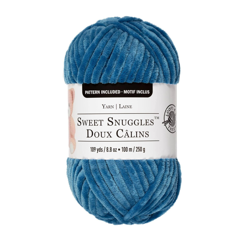 Sweet Snuggles Yarn by Loops & Threads - Yarn for Knitting  Crochet  Weaving  and Arts & Crafts - Blue  Polyester  8.8 oz