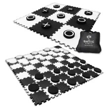 SWOOC Games - 2-in-1 Reversible Giant Checkers & Tic Tac Toe Game ( 4ft x 4ft ) - 100% High Density EVA Foam Mat & Pieces - Extra Large Checkers with