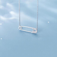 Echte 925er Sterling-Silber Sicherheitsnadel-Halskette für Damen mit Zirkonia-Pin-Anhänger