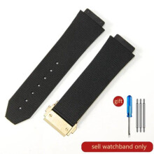 (J02-Black-Gold-Z2 26x19mm) Für Hublot Yubo Hochwertiges wasserdichtes Silikon-Uhrenarmband Classic