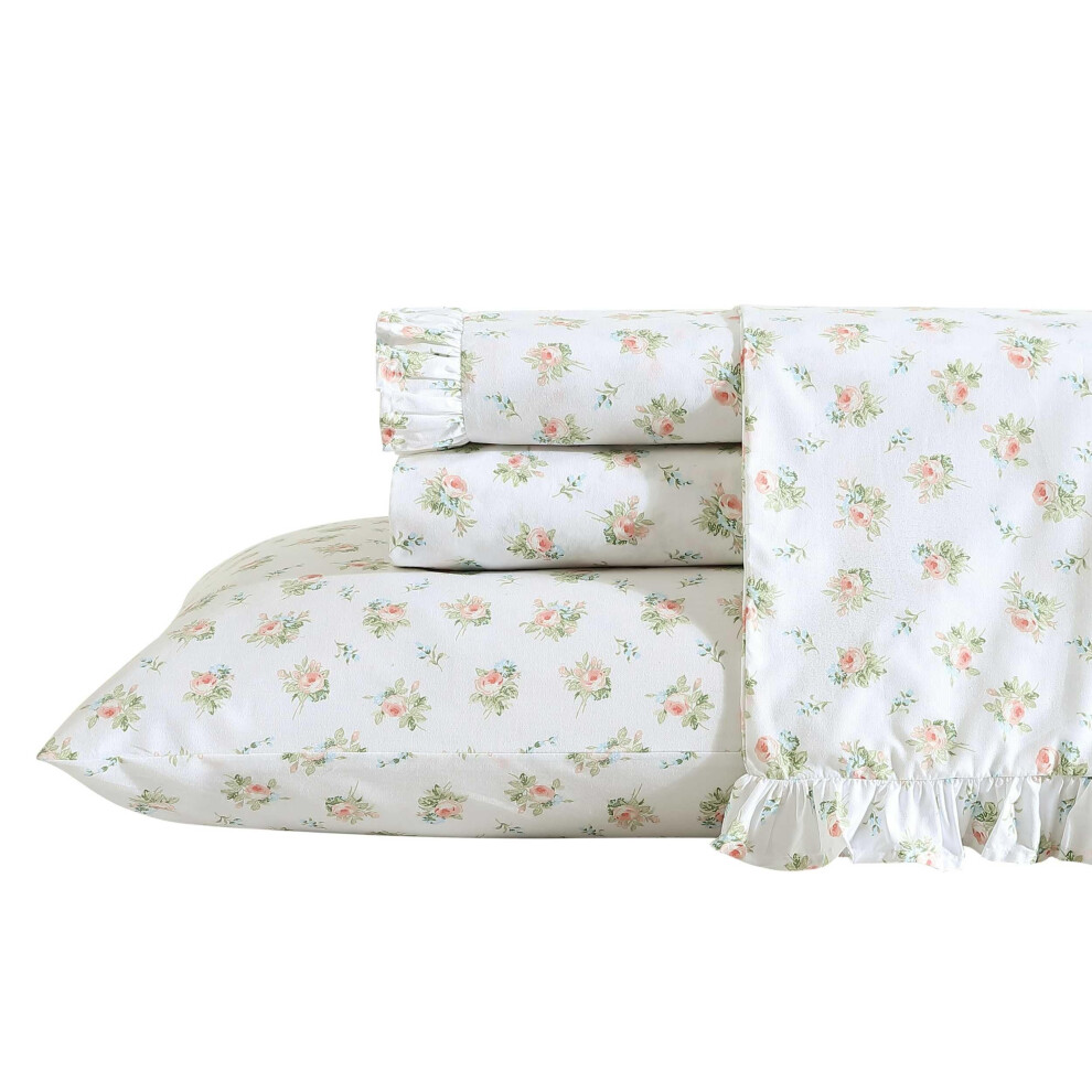 Laura Ashley - Parure de lit king size en percale de coton respirant 200 fils au pouce carré, motif floral, décoration d'intérieur (Roseford Oran