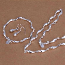 (Silber) Neue 925 Sterling Silber Elegante Wassertropfen Kette Halsketten Ohrringe Armbänder Schmuck