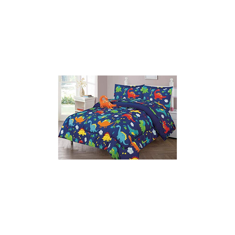 Parure de lit 4 pi  ces Sapphire Home pour enfant avec housse de couette et taie d'oreiller motif dinosaures - Literie pour enfant - Taie d'oreiller d