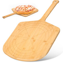 Loftern Wooden Pizza Peel 16 Inch Board with Engraved Sizes - Multi-Purpose Bamboo Pizza Cutting Board Wood Pizza Peel Pizza Spatula Paddle and Ser