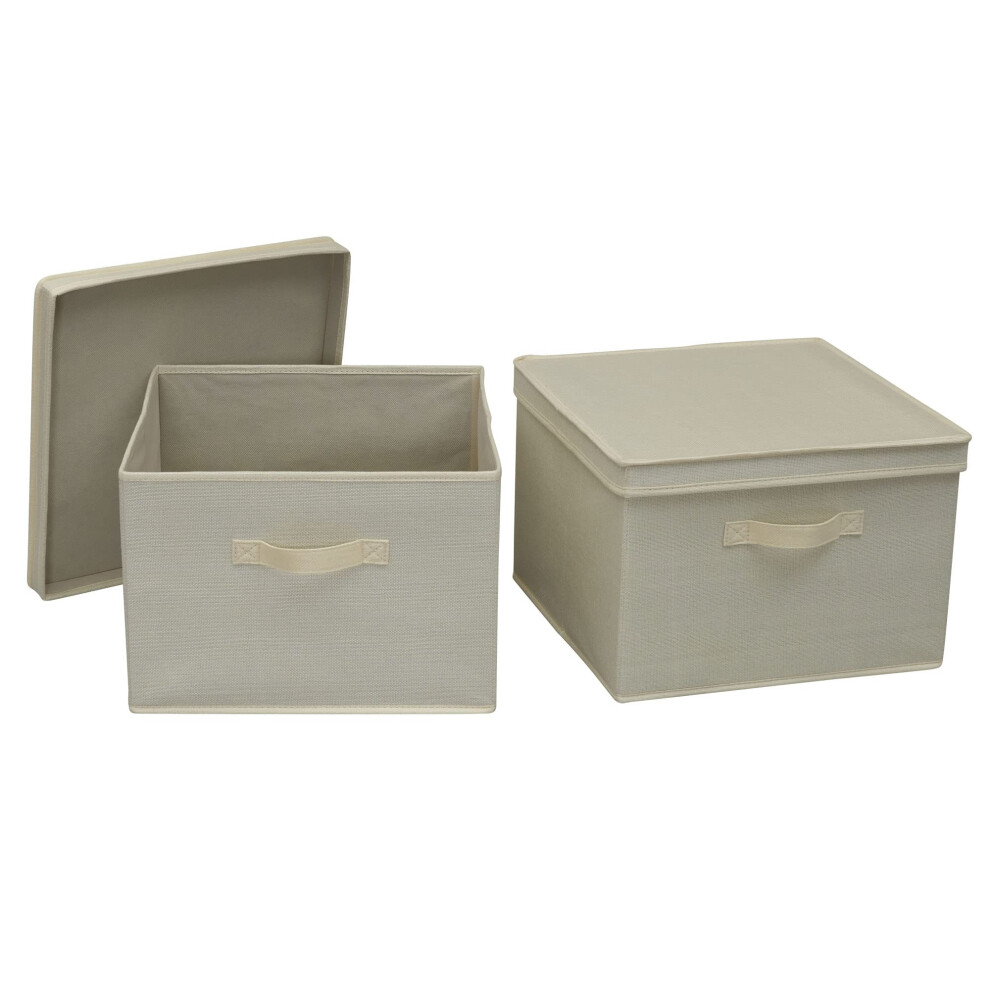 Household Essentials Square KD Storage Box With Lid Cream Linen