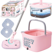 True & Tidy True Clean Mop and Bucket System, Includes Square Spin, Dual Compartment Mop Bucket and 2 Thick Machine Washable Pads New Upgraded with Si
