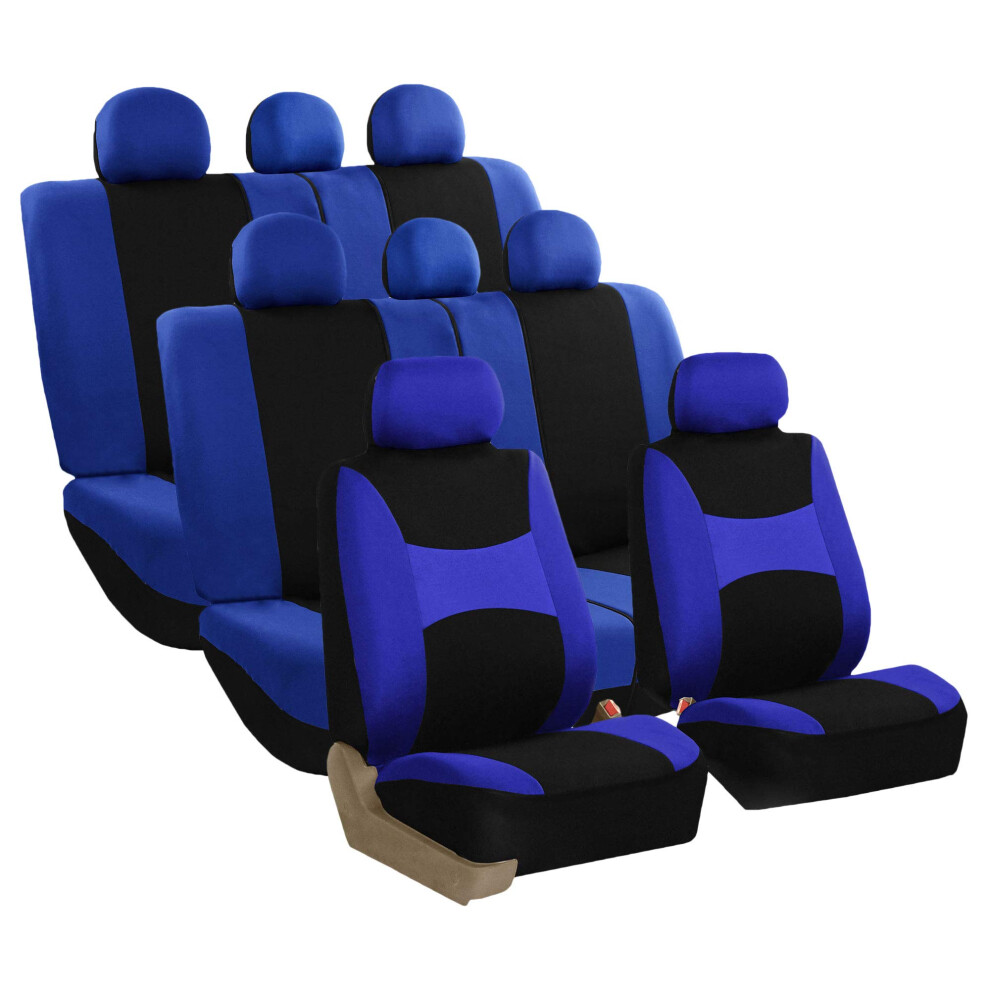 Fh Group Automotive Seat Covers & Breezy Flat Cloth Seat Cover Three Row Set Airbag And Split Rear Car Seat Cover Universal Fit Interior A Light/Blue 196342009471