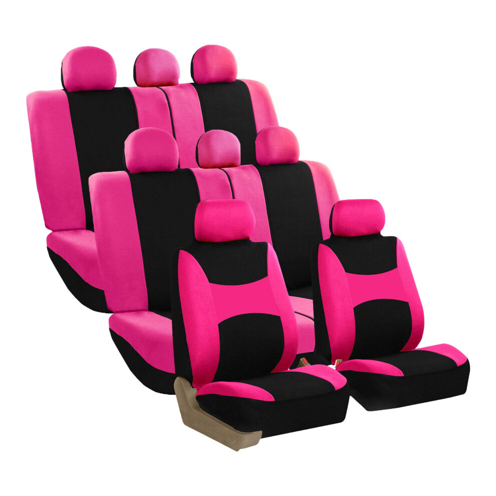 Fh Group Automotive Seat Covers & Breezy Flat Cloth Seat Cover Three Row Set Airbag And Split Rear Car Seat Cover Universal Fit Interior A Light/Pink 196342009570